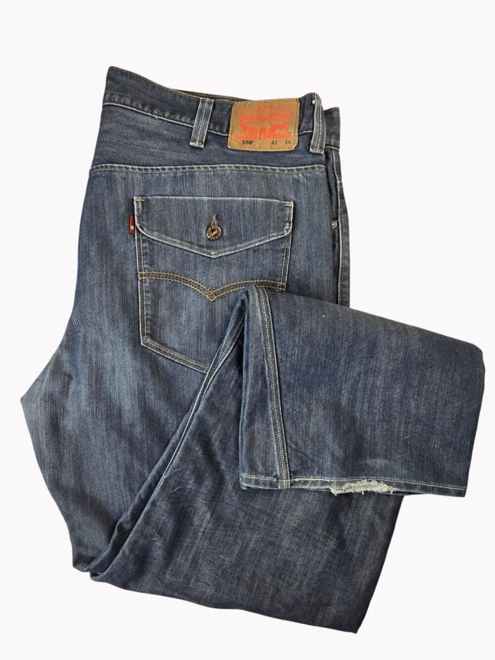 Levis 559 Relaxed Straight Jeans 42x34 Distressed Hem Medium Wash Mens Denim